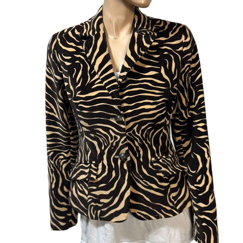 Etcetera Animal Print Blazer Jacket Tiger Size 6 Cotton Fitted Y2K